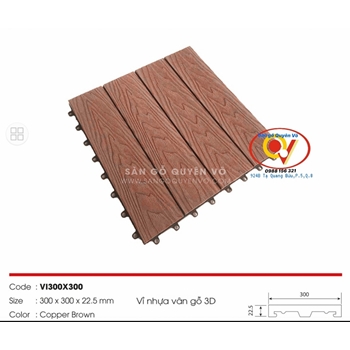 Sàn vĩ nhựa lót sàn ngoài trời - vân 3D- Brown