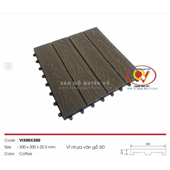 Sàn vĩ nhựa lót sàn ngoài trời - vân 3D- cafe